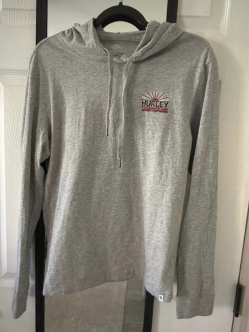 Hurley Men's Heather Gray Lightweight  Hooded Long-Sleeve Pullover with Logo